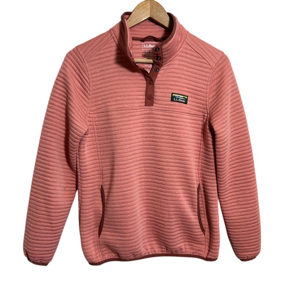 LL Bean Airlight Knit Sweatshirt Womens XS Pink Coral 1/4 Snap Pockets 506463